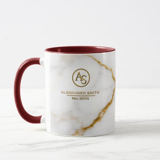 Luxury White Marble Gold Monogram Real Estate マグカップ (左)
