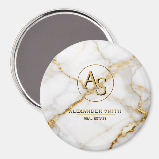Luxury White Marble Gold Monogram Real Estate  マグネット