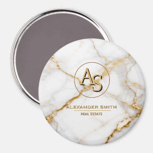 Luxury White Marble Gold Monogram Real Estate マグネット (正面/裏面)