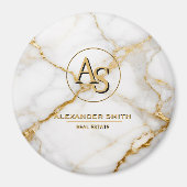Luxury White Marble Gold Monogram Real Estate マグネット (正面)