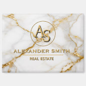 Luxury White Marble Gold Monogram Real Estate マグネット (正面)