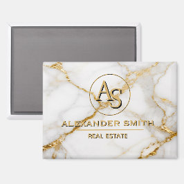 Luxury White Marble Gold Monogram Real Estate マグネット