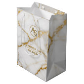 Luxury White Marble Gold Monogram Real Estate ミディアムペーパーバッグ (裏面アングル)