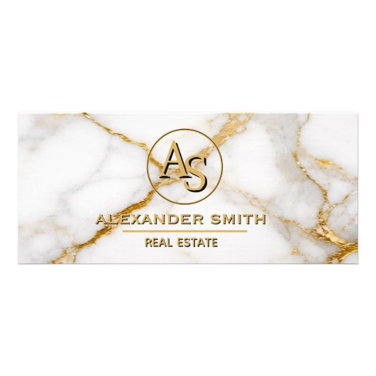 Luxury White Marble Gold Monogram Real Estate ラックカード (正面)
