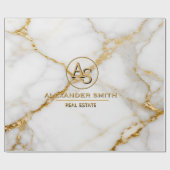Luxury White Marble Gold Monogram Real Estate ラッピングペーパー (フラット)