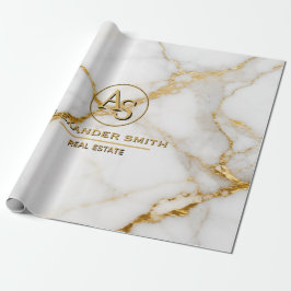 Luxury White Marble Gold Monogram Real Estate ラッピングペーパー