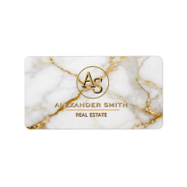 Luxury White Marble Gold Monogram Real Estate ラベル