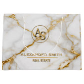 Luxury White Marble Gold Monogram Real Estate ラージペーパーバッグ (正面)