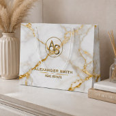 Luxury White Marble Gold Monogram Real Estate ラージペーパーバッグ