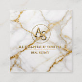 Luxury White Marble Gold Monogram Real Estate 予約カード (正面)