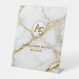 Luxury White Marble Gold Monogram Real Estate 台座サイン