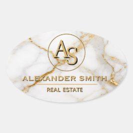 Luxury White Marble Gold Monogram Real Estate 楕円形シール