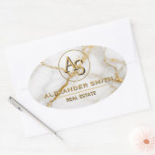 Luxury White Marble Gold Monogram Real Estate 楕円形シール (封筒)