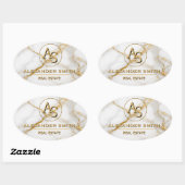 Luxury White Marble Gold Monogram Real Estate 楕円形シール (シート)