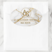 Luxury White Marble Gold Monogram Real Estate 楕円形シール (バッグ)