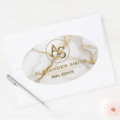Luxury White Marble Gold Monogram Real Estate 楕円形シール (封筒)
