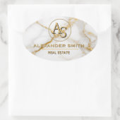 Luxury White Marble Gold Monogram Real Estate 楕円形シール (バッグ)