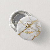 Luxury White Marble Gold Monogram Real Estate 缶バッジ (正面&裏面)