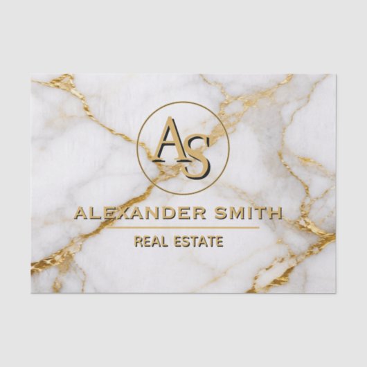Luxury White Marble Gold Monogram Real Estate 薄葉紙 (正面)