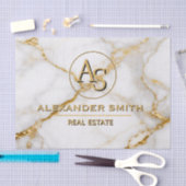 Luxury White Marble Gold Monogram Real Estate 薄葉紙 (クラフト)