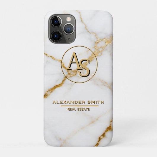 Luxury White Marble Gold Monogram Real Estate Case-Mate iPhoneケース (裏)