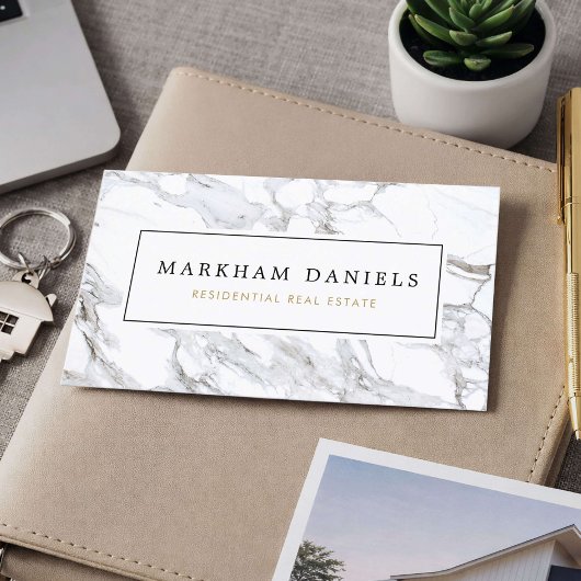 Luxury White Marble Realtor Real Estate 名刺