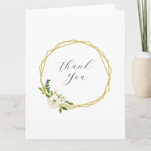 Luxury White Rose Floral Frame  サンキューカード (正面)
