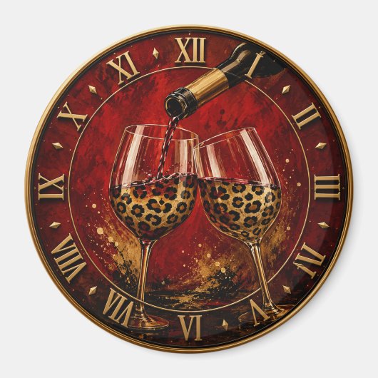 Luxury Wine Glasses & Gold Leopard Print マグネット (正面)
