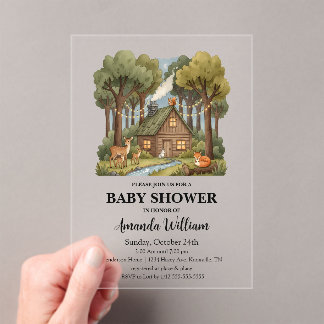 Luxury Woodland Clear Rustic Baby Shower  アクリル招待状