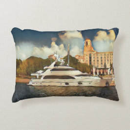 Luxury Yacht Wall Art Coastal Harbor Scene アクセントクッション