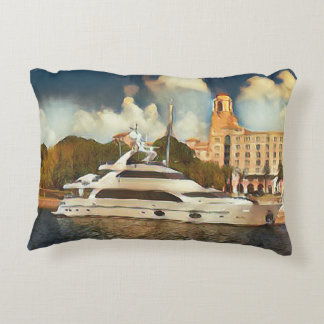 Luxury Yacht Wall Art Coastal Harbor Scene アクセントクッション