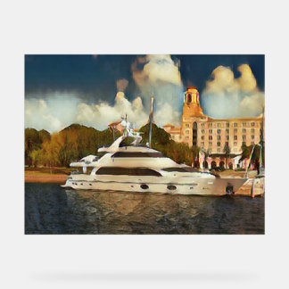 Luxury Yacht Wall Art Coastal Harbor Scene アクリルサイン