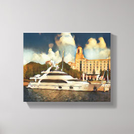 Luxury Yacht Wall Art Coastal Harbor Scene キャンバスプリント