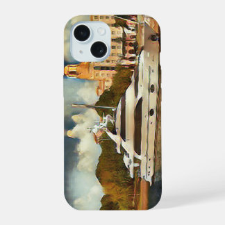 Luxury Yacht Wall Art Coastal Harbor Scene iPhone 15ケース