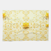Luxury Yellow Tulip Damask Easter Kitchen Towel キッチンタオル (横)