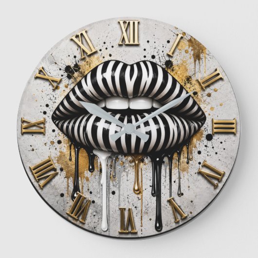 Luxury Zebra Lip Modern Fashion Art Decor ラージ壁時計 (正面)