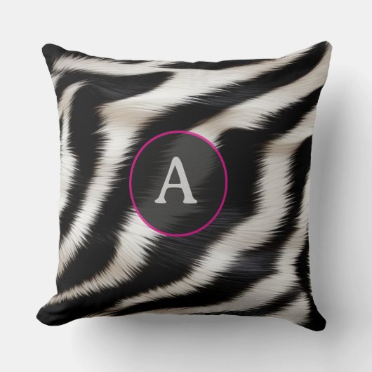Luxury Zebra Print Elegant Black & White Faux Fur  クッション (正面)