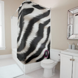 Luxury Zebra Print Elegant Black & White Faux Fur  シャワーカーテン