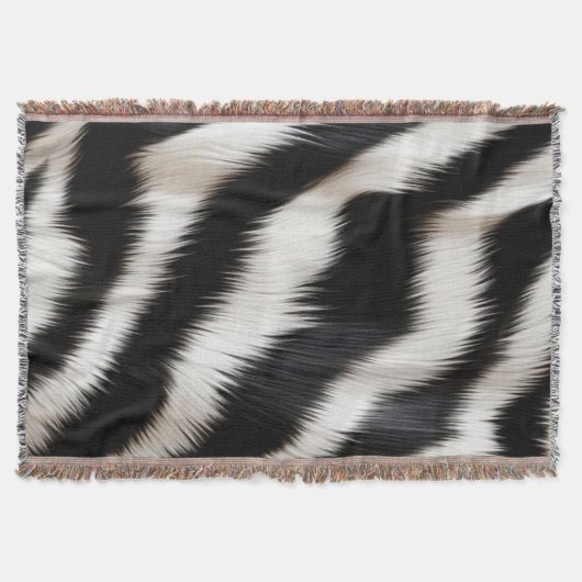 Luxury Zebra Print Elegant Black & White Faux Fur  スローブランケット (正面)