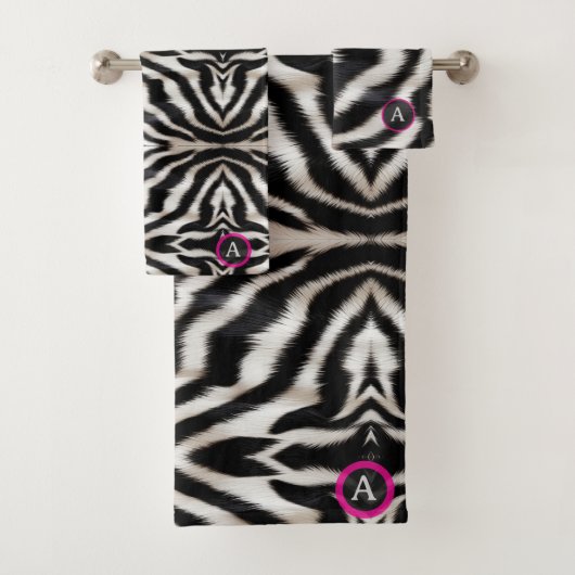Luxury Zebra Print Elegant Black & White Faux Fur バスタオルセット (インサイチュ)