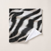 Luxury Zebra Print Elegant Black & White Faux Fur バスタオルセット (ウォッシュタオル)