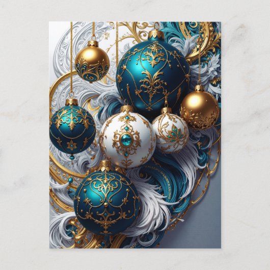 Luxus Weihnachtskugeln Blau Gold Ornament シーズンポストカード (正面)