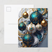 Luxus Weihnachtskugeln Blau Gold Ornament シーズンポストカード (正面/裏面)