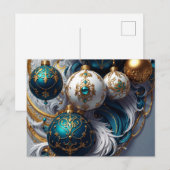 Luxus Weihnachtskugeln Blau Gold Ornament シーズンポストカード (正面/裏面)