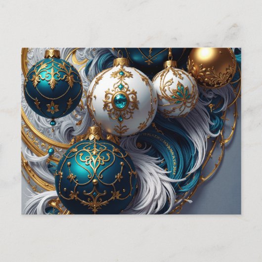 Luxus Weihnachtskugeln Blau Gold Ornament シーズンポストカード (正面)