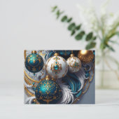 Luxus Weihnachtskugeln Blau Gold Ornament シーズンポストカード (スタンド正面)