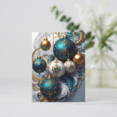 Luxus Weihnachtskugeln Blau Gold Ornament Standard ポストカード (スタンド正面)