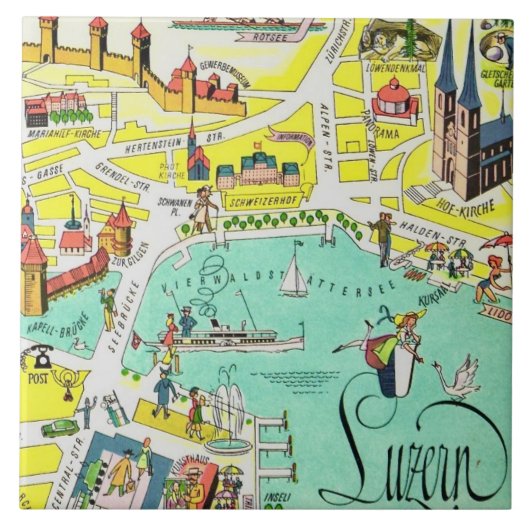 Luzerne Switzerland Colorful Map タイル (正面)