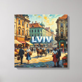 Lviv Ukraine Market Square Vintage Wall Art キャンバスプリント