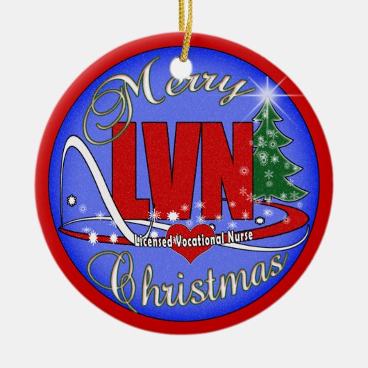 LVNのクリスマスのオーナメントによって認可される職業ナース セラミックオーナメント (正面)
